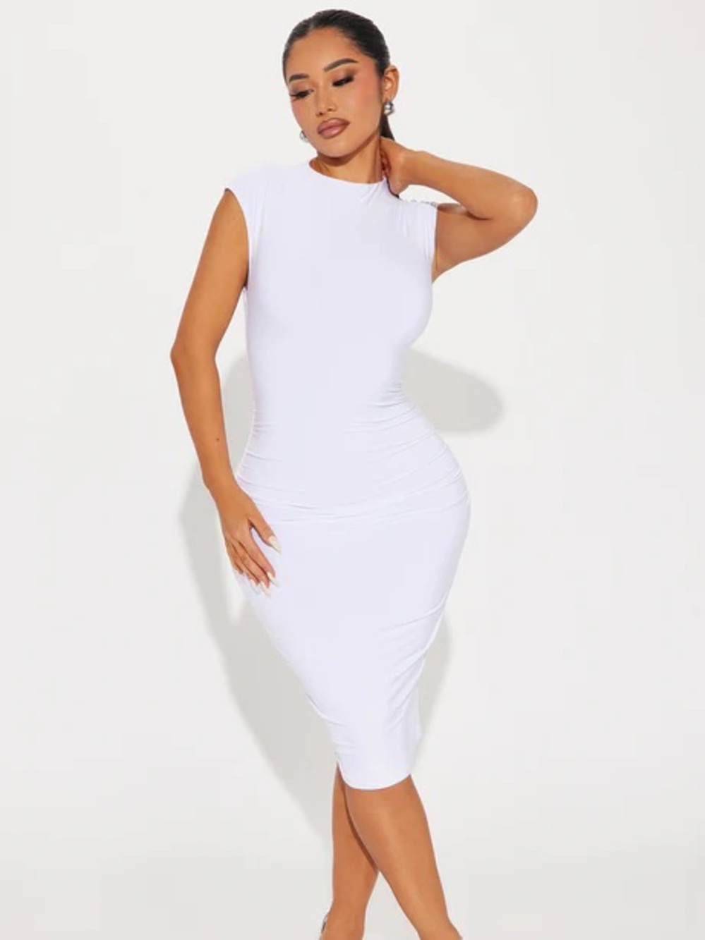 BNWT Fashion Nova Ruched Midi Dress - White